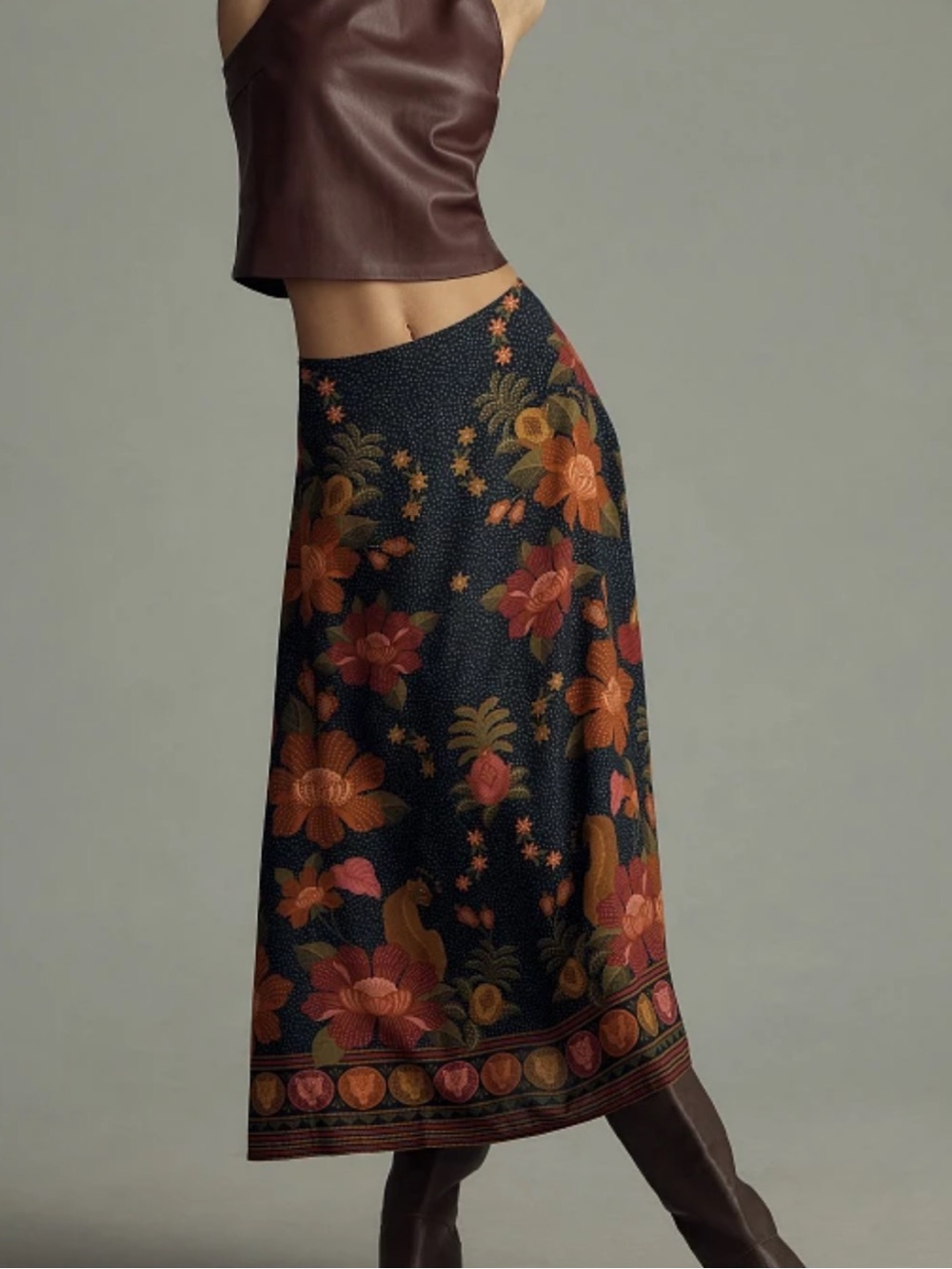 FARM Rio for Anthropologie Satin Slip Midi Skirt size medium